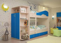 Шкаф к 2хярусной кровати  Мая Млечный дуб+голубой