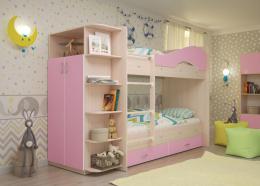 Шкаф к 2хярусной кровати  Мая Млечный дуб+розовый